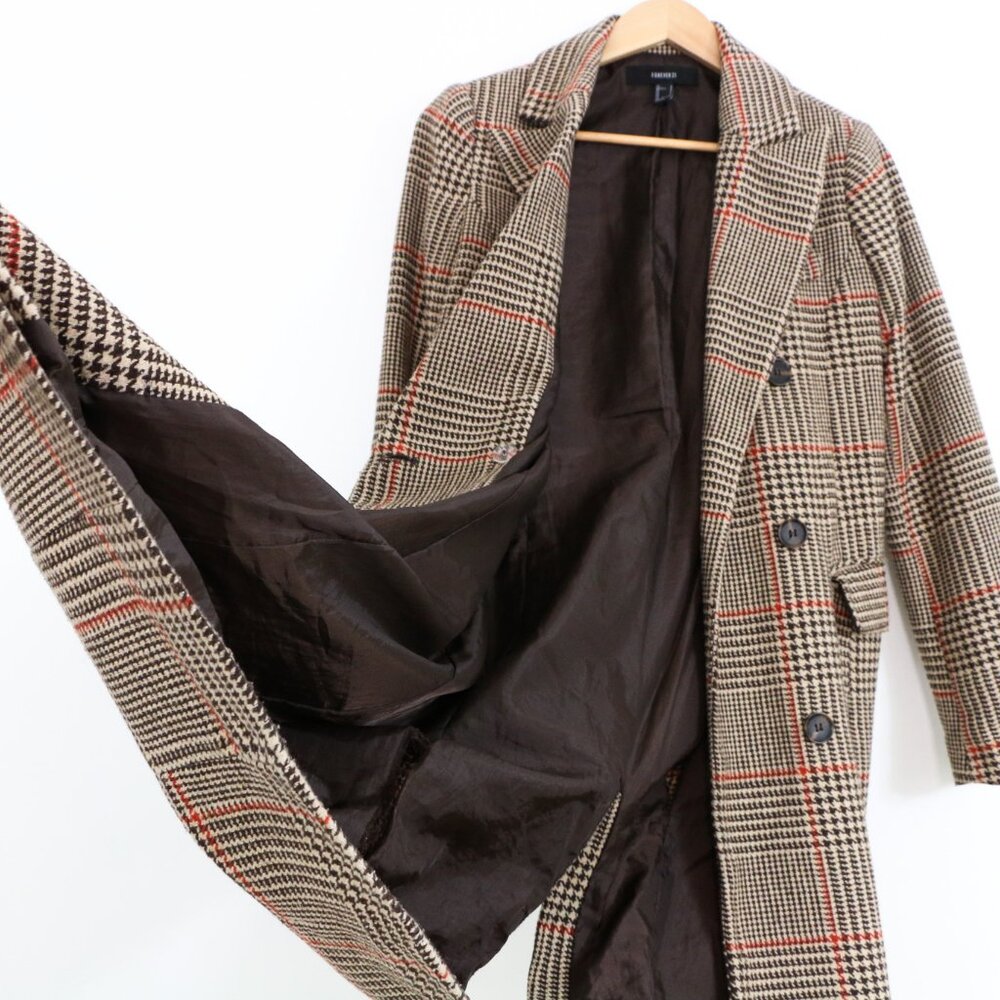 Forever 21 Tweed Double-Breasted Glen Plaid Coat - Picture 11 of 11